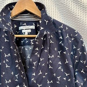 Bird Print Button Down Shirt w/ 3/4 sleeves